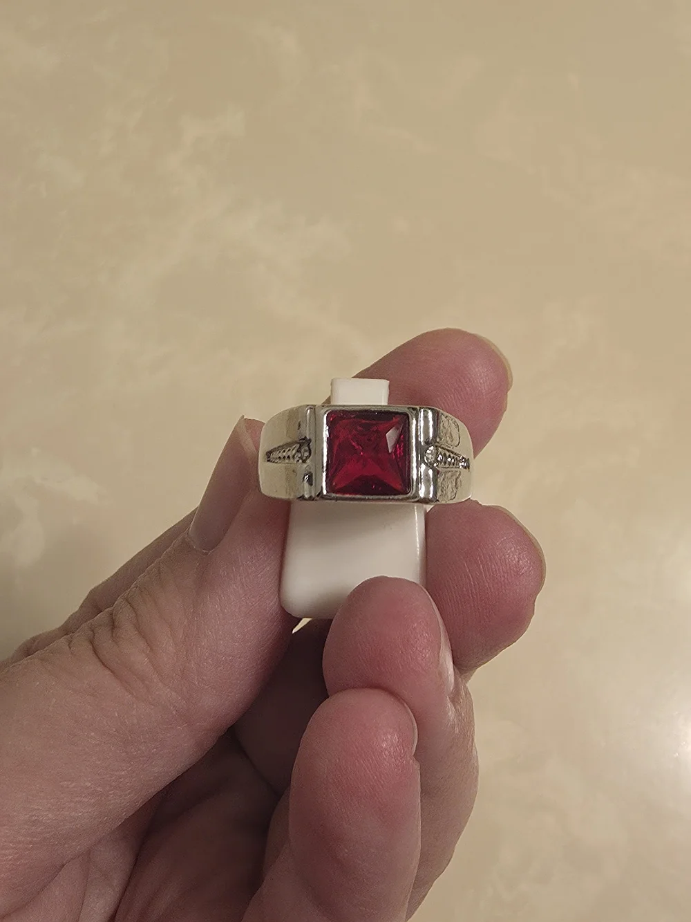 Men's Silver CZ and Ruby Ring Size 10